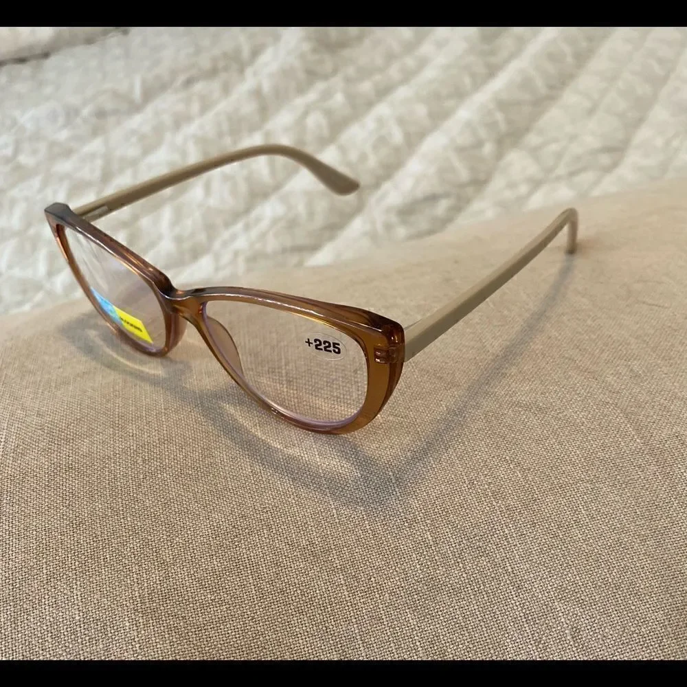 💼Fashion Readers, Plastic Frame Tan/Clear Frames, Neutral, Cat Eye